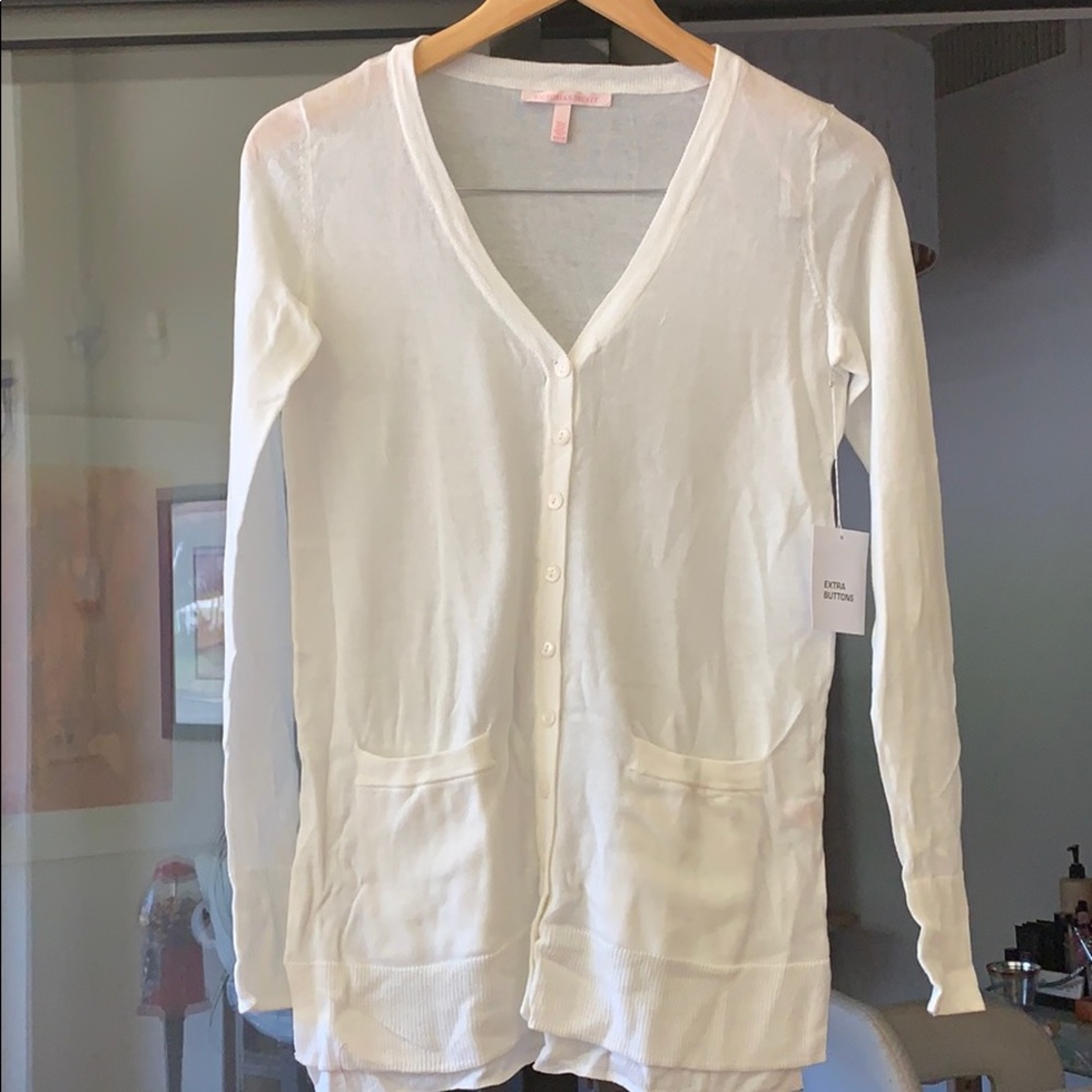 White button down sweater